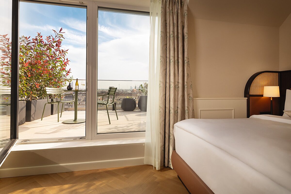 View from Classic room to rooftop terrace