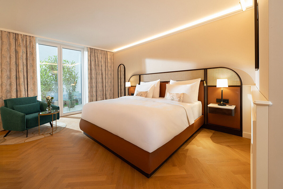 Quiet hotel room with garden terrace at Hotel Palais Chotek Vienna