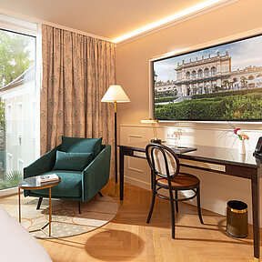 Classic room with desk, smart TV and IP telephone