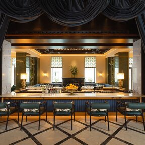Detail of the elegant hotel bar with chairs 