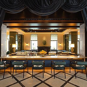 Detail of the elegant hotel bar with chairs 