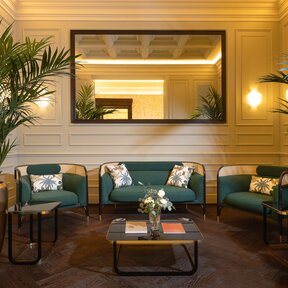 Cosy hotel lounge with plants