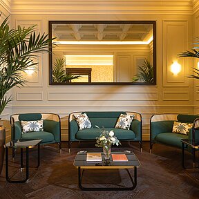 Cosy hotel lounge with plants