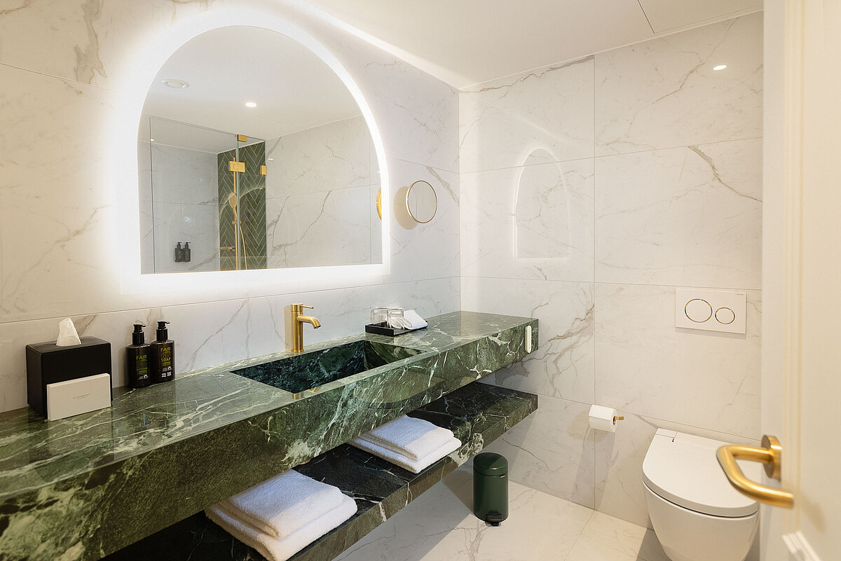 Elegant bathroom at EST Hotel Palais Chotek Vienna