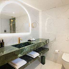 Elegant bathroom at EST Hotel Palais Chotek Vienna